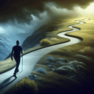 A man walking towards a path to addiction recovery